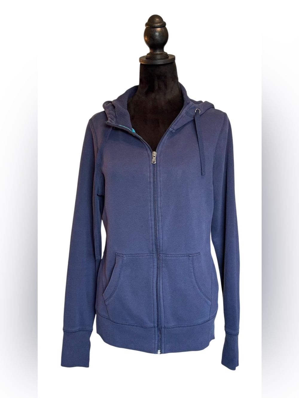 Tek Gear Women's Navy Teal Blue Zip-Up Hoodie Sweatshirt Pockets Size Medium